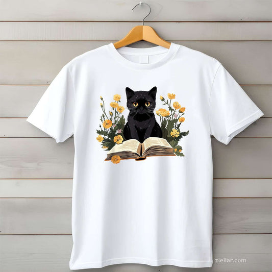 Cat Shirts For Women Book Lover Shirt Cute Cat And Book T-Shirt