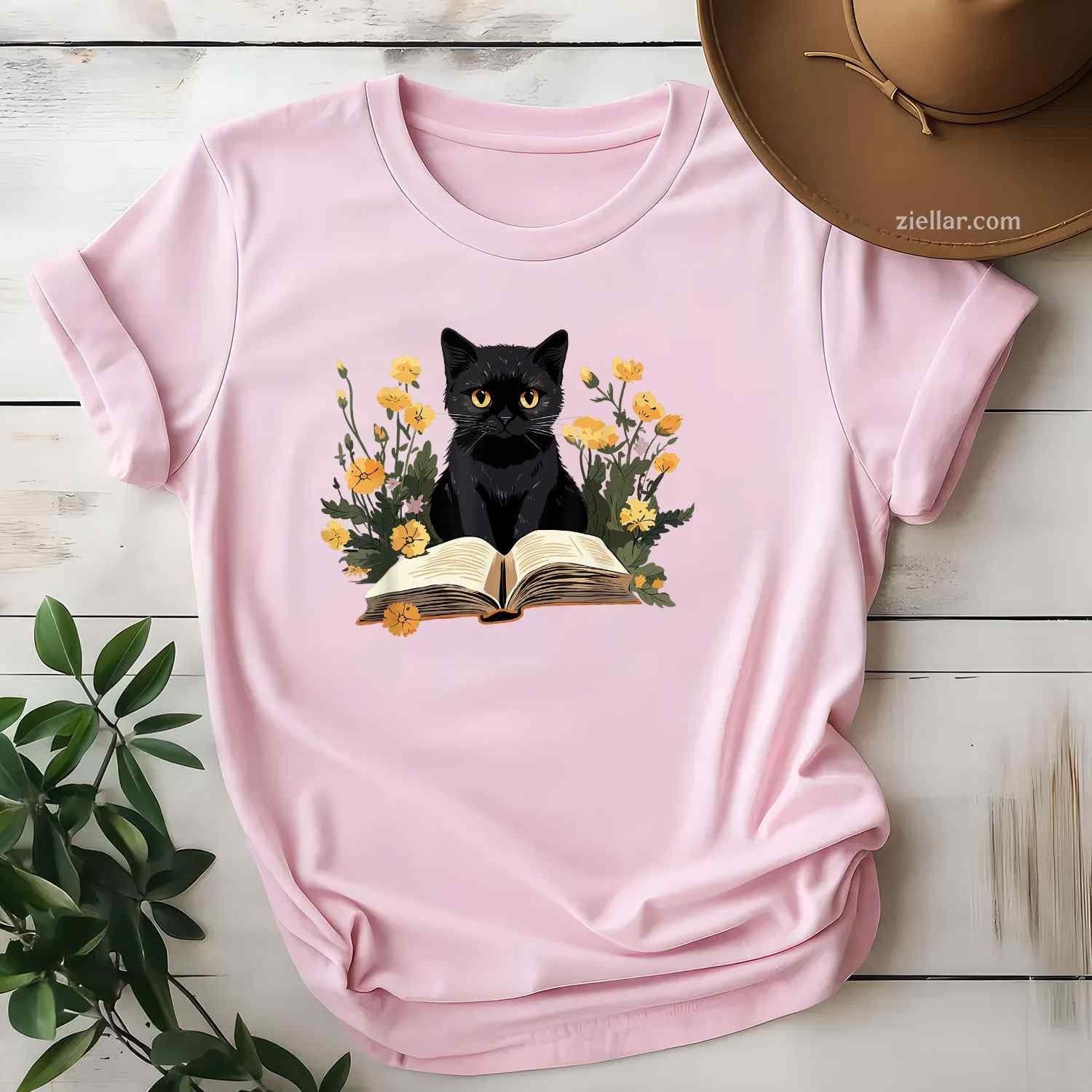 Cat Shirts For Women Book Lover Shirt Cute Cat And Book T-Shirt