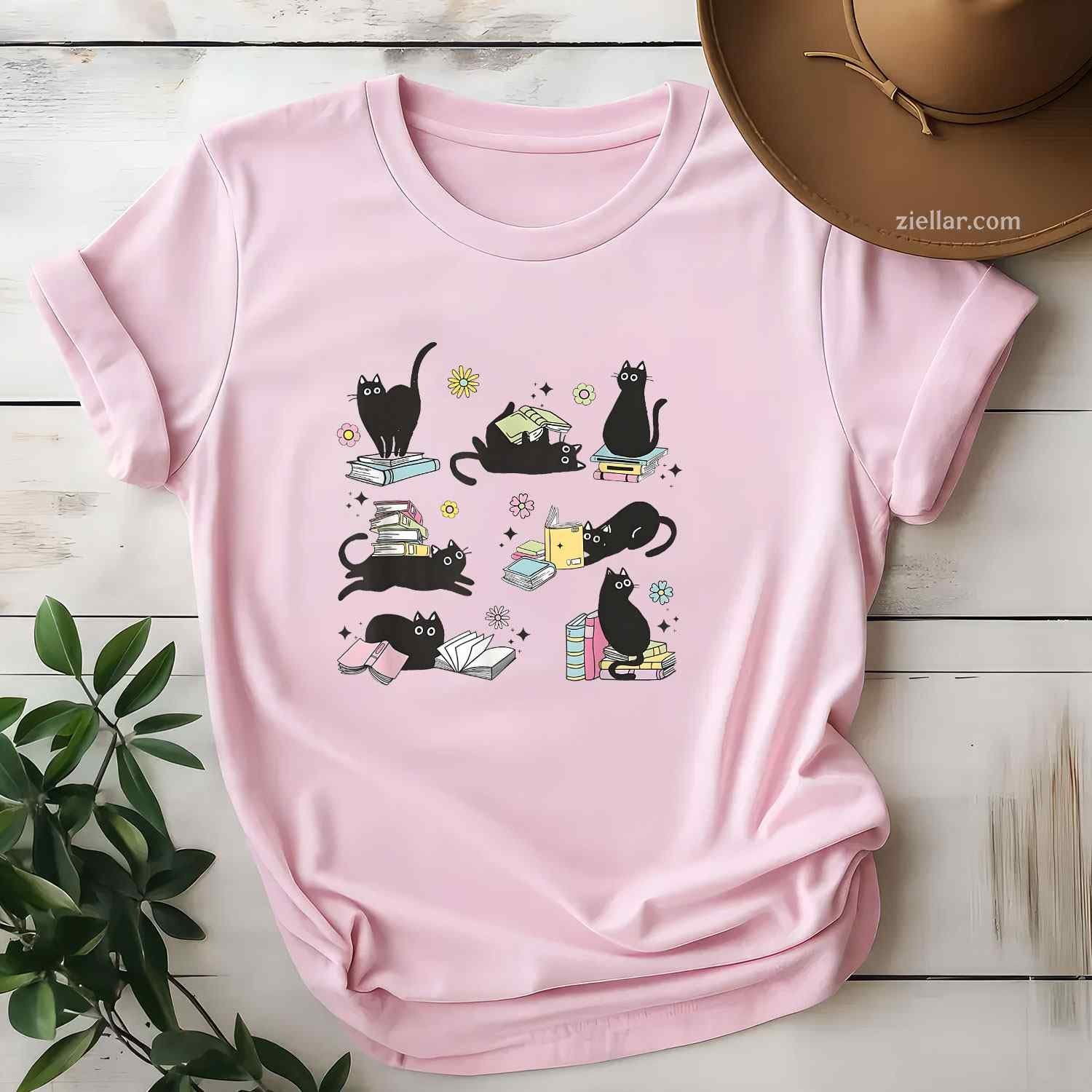 Cats Reading Books Shirt Cat Lover Kitten Reading Book Lover Men Women Girls Kids T-Shirt