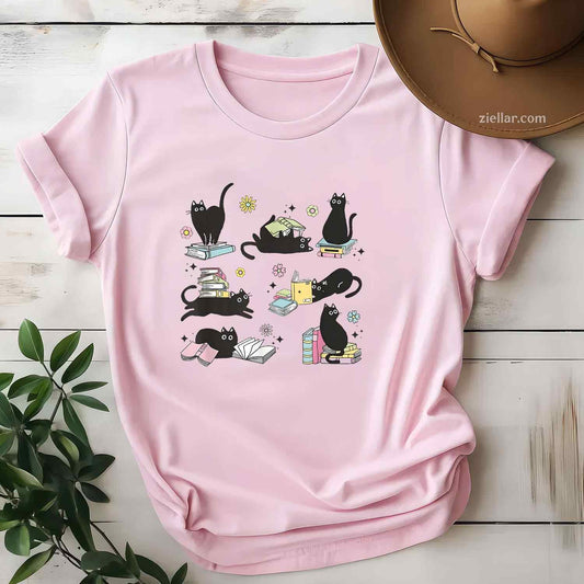 Cats Reading Books Shirt Cat Lover Kitten Reading Book Lover Men Women Girls Kids T-Shirt