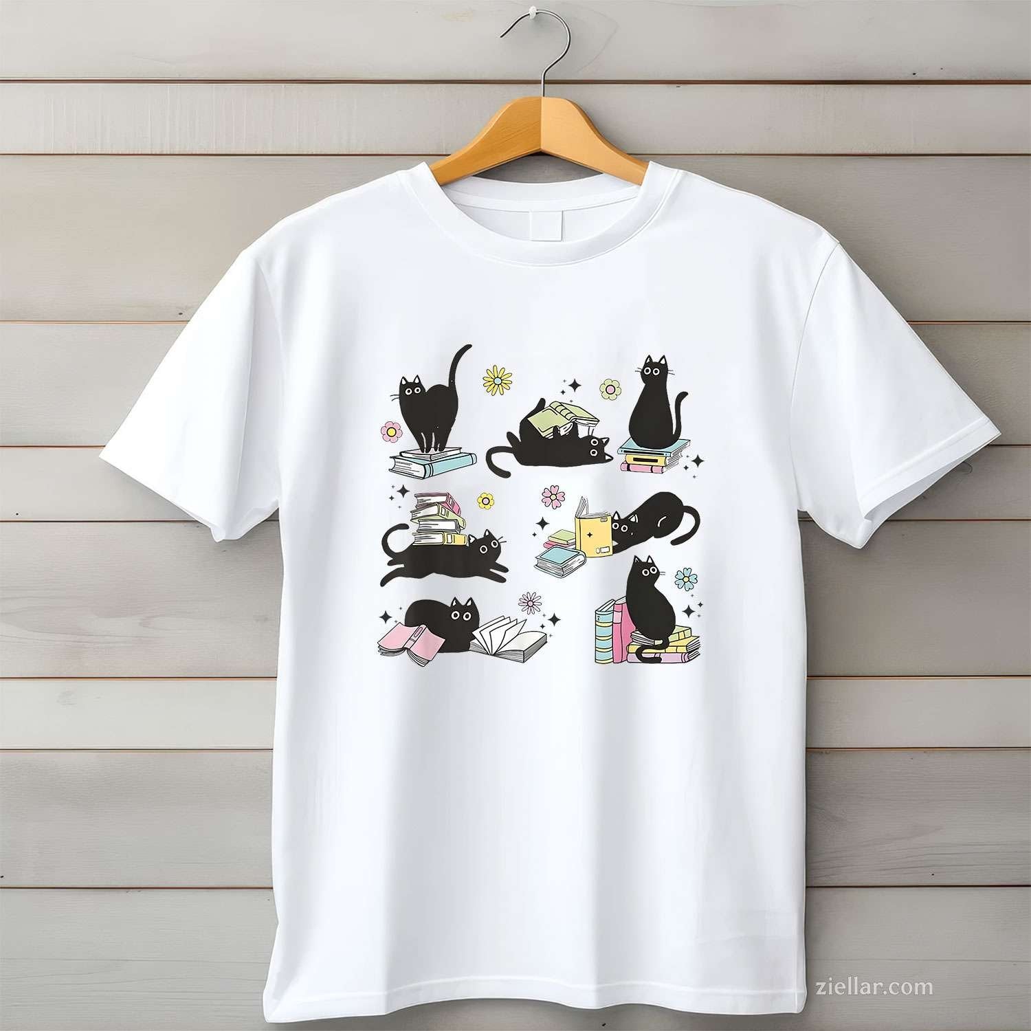 Cats Reading Books Shirt Cat Lover Kitten Reading Book Lover Men Women Girls Kids T-Shirt