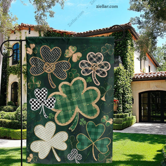 Celtic Shamrock Garden Flag for St. Patrick's Day _ Irish Plaid Outdoor Decor