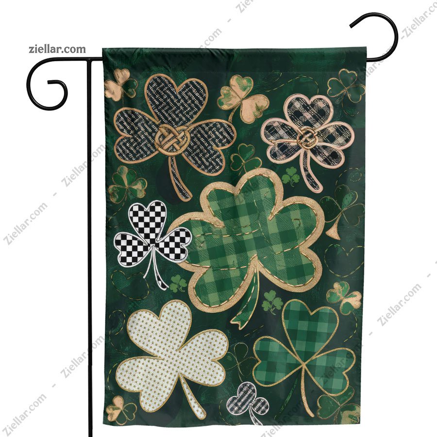 Celtic Shamrock Garden Flag for St. Patrick's Day _ Irish Plaid Outdoor Decor