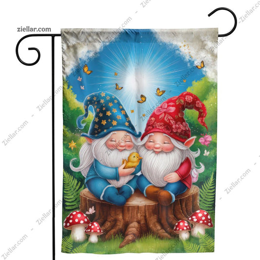Charming Gnomes with Birds and Mushrooms Fairy Garden Yard Art Ornament