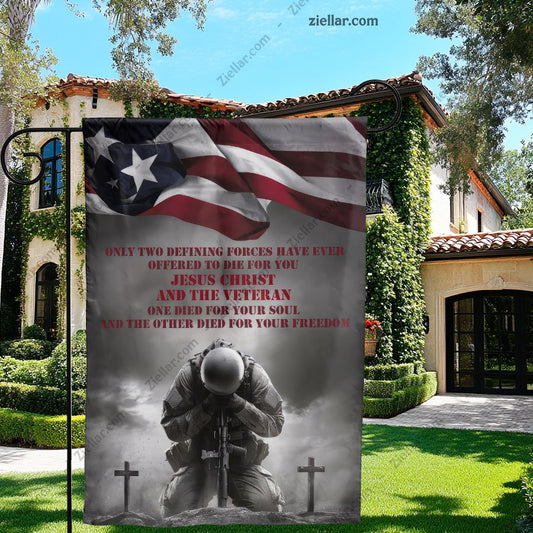 Christian Garden Flag Soldier and Jesus with Quote Patriotic Yard Outdoor Decor
