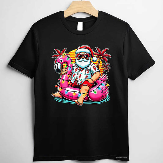Christmas In July Shirt Santa Flamingo Float Summer Xmas T-Shirt, A Merry Christmas In July Tee For Adults