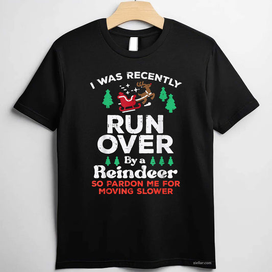 Christmas Runover By Reindeer Funny Xmas Women Men T-Shirt, A Funny Xmas Animal Lover Tee For Adults