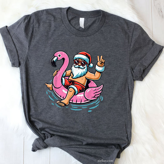 Christmas In July Shirt Santa Flamingo Summer Xmas TShirt