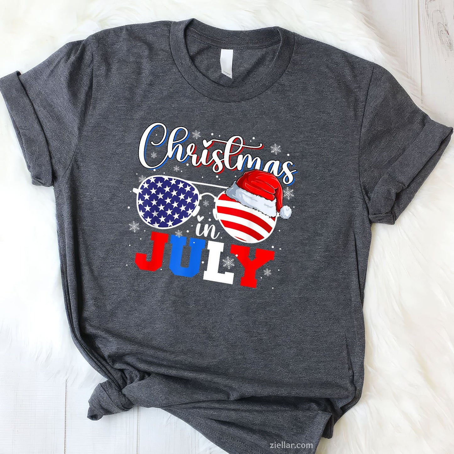 Christmas In July Santa Hat Sunglasses USA Flag 4th of