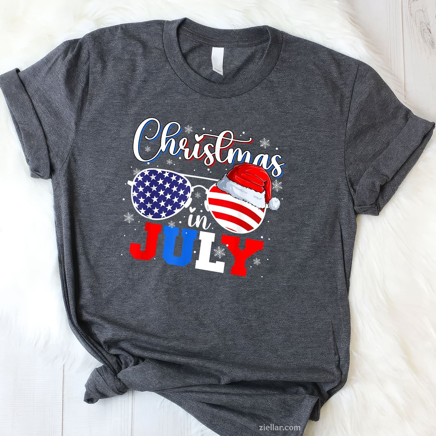 Christmas In July Santa Hat Sunglasses USA Flag 4th of