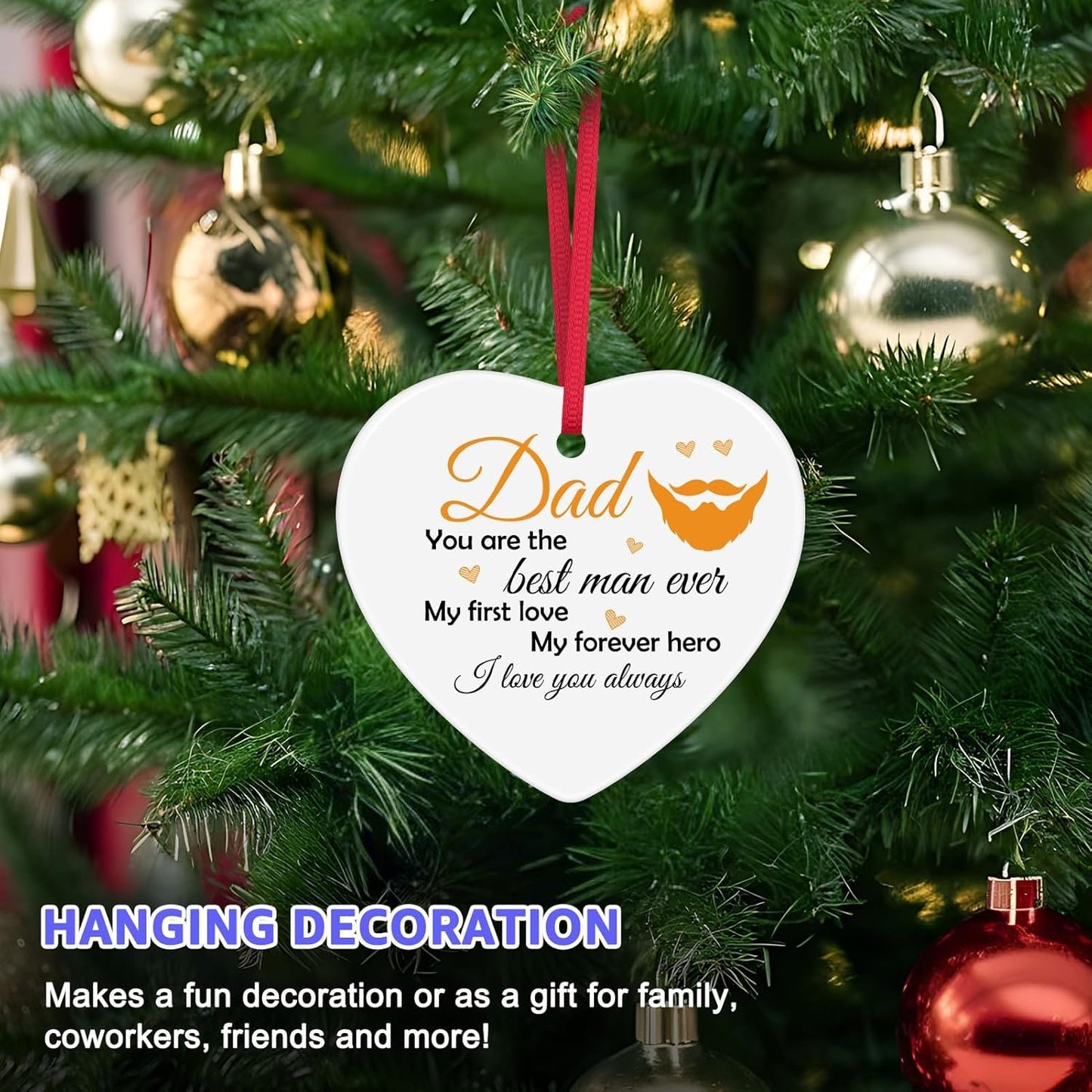 Christmas Ornaments for Dad from Daughter or Son, Double-Sided Ceramic Tree Decoration Gift for Father, Papa, Xmas