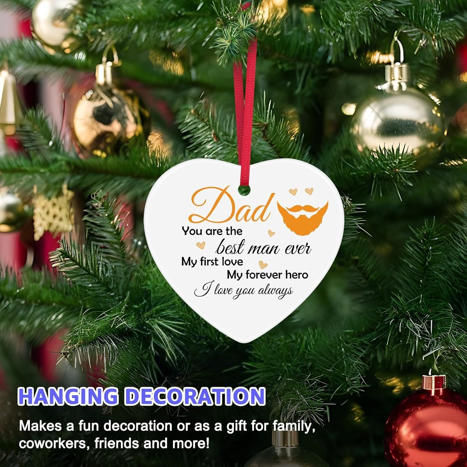 Christmas Ornaments for Dad from Daughter or Son, Double-Sided Ceramic Tree Decoration Gift for Father, Papa, Xmas