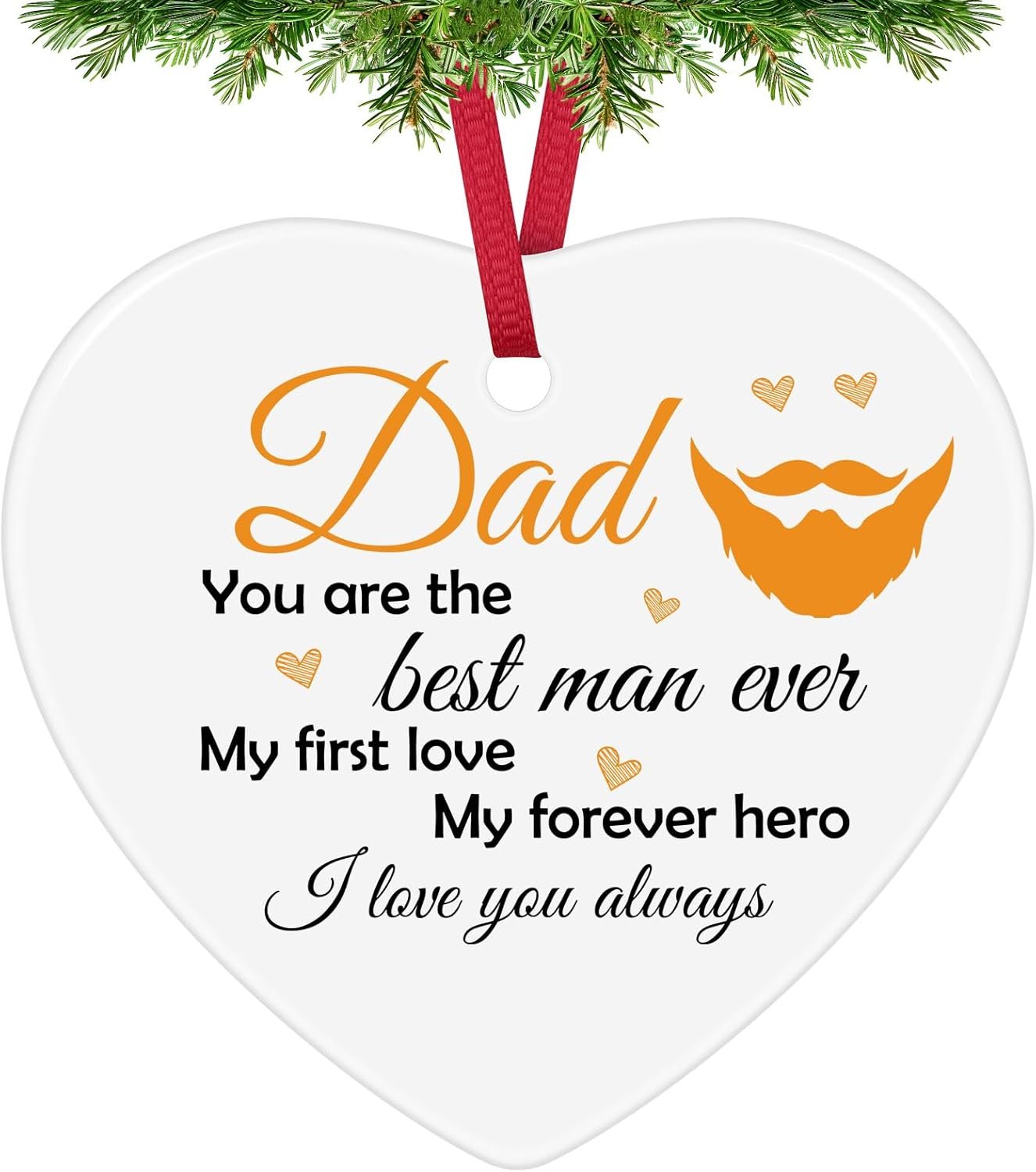 Christmas Ornaments for Dad from Daughter or Son, Double-Sided Ceramic Tree Decoration Gift for Father, Papa, Xmas