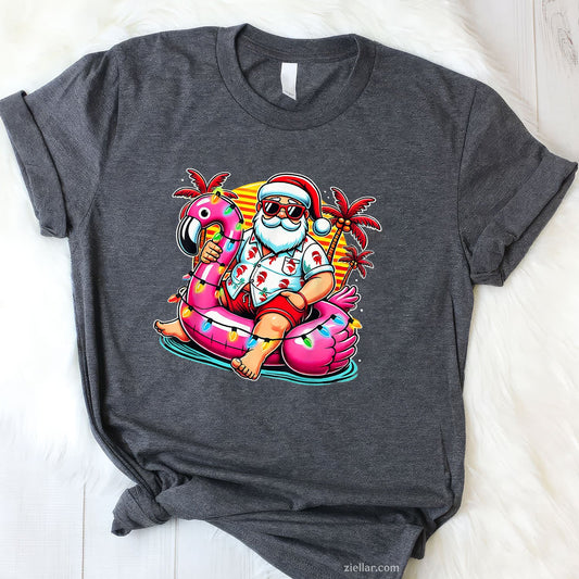 Christmas in July Shirt Santa Flamingo Float Summer