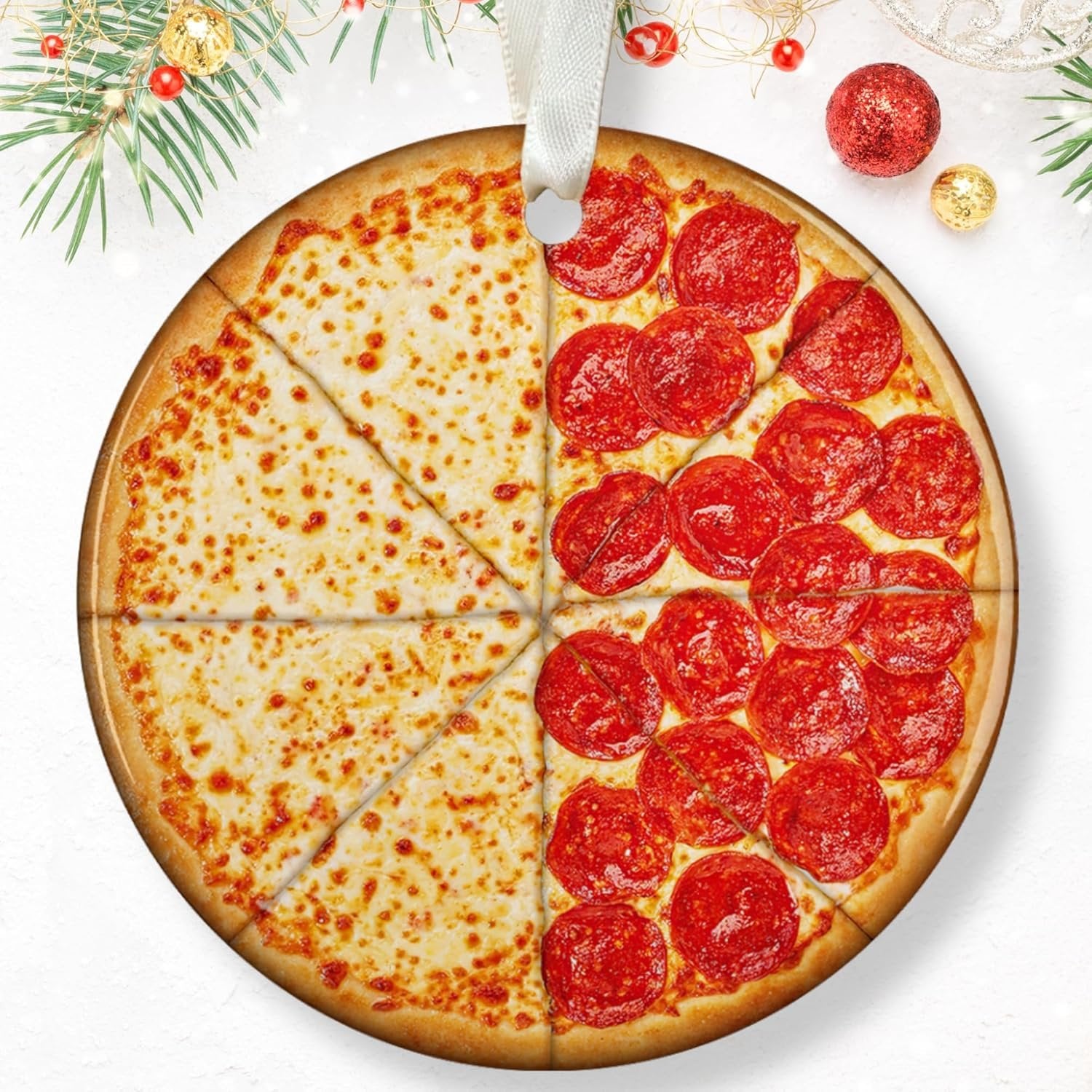Christmas Ornaments 2025, Funny Acrylic Pizza Slice Tree Decorations, Unique Food Theme Holiday Hanging Decor for Xmas