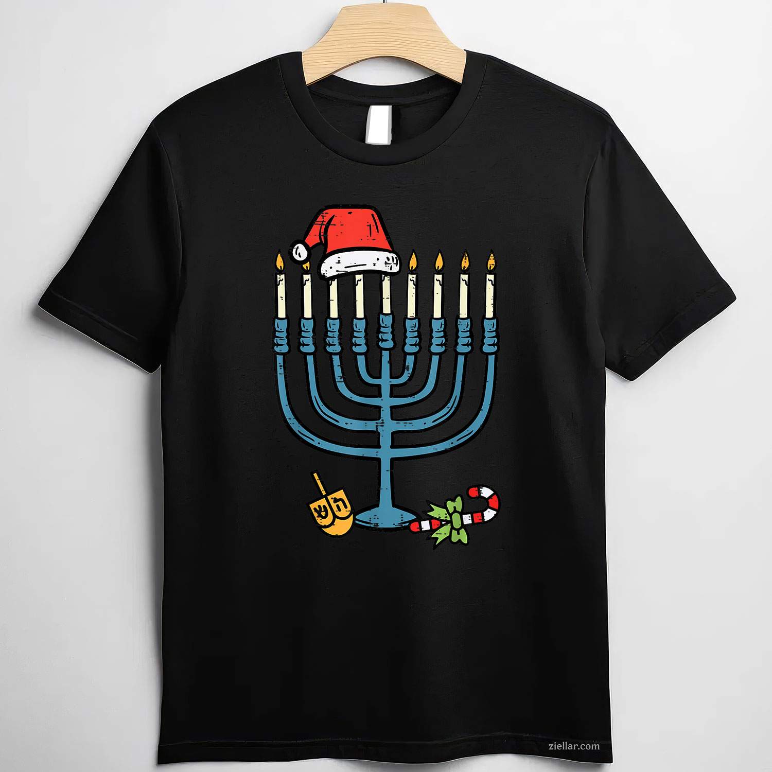 Christmas Hat Menorah Jew Hanukkah Chanukah Men Women T-Shirt_ Funny Holiday Season Tee For All