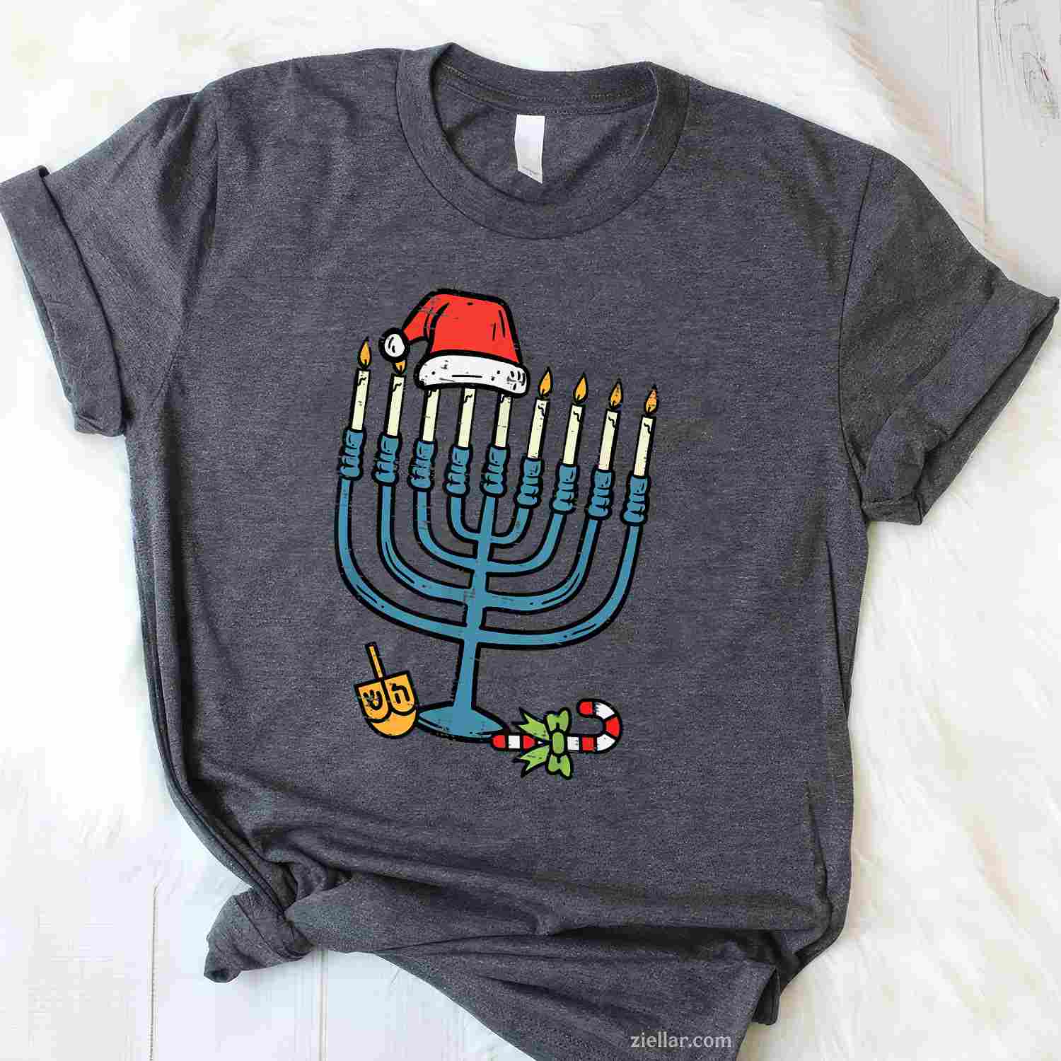 Christmas Hat Menorah Jew Hanukkah Chanukah Men Women T-Shirt_ Funny Holiday Season Tee For All