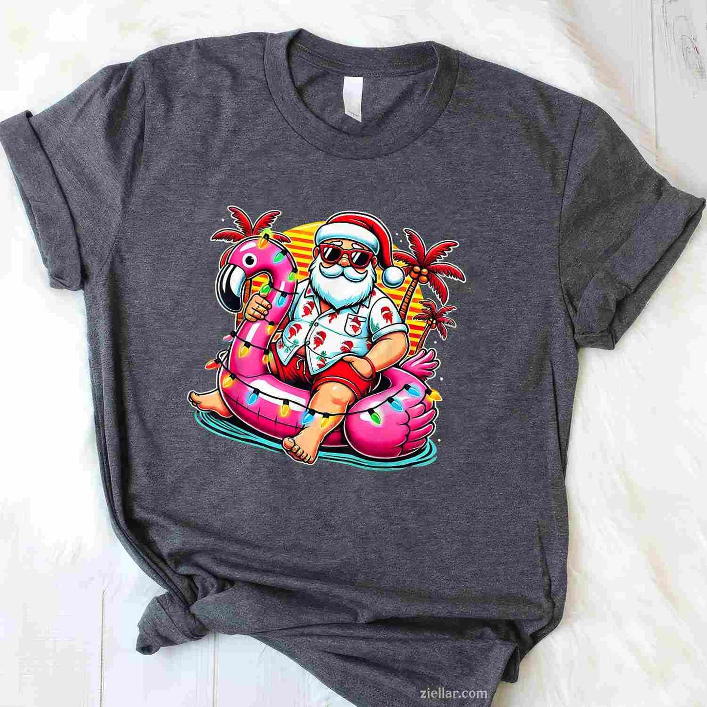 Christmas In July Shirt Santa Flamingo Float Summer Xmas T-Shirt, A Merry Christmas In July Tee For Adults