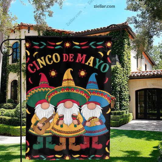 Cinco de Mayo Gnome Garden Flag 12x18 Double Sided Mexican Fiesta Yard Decor