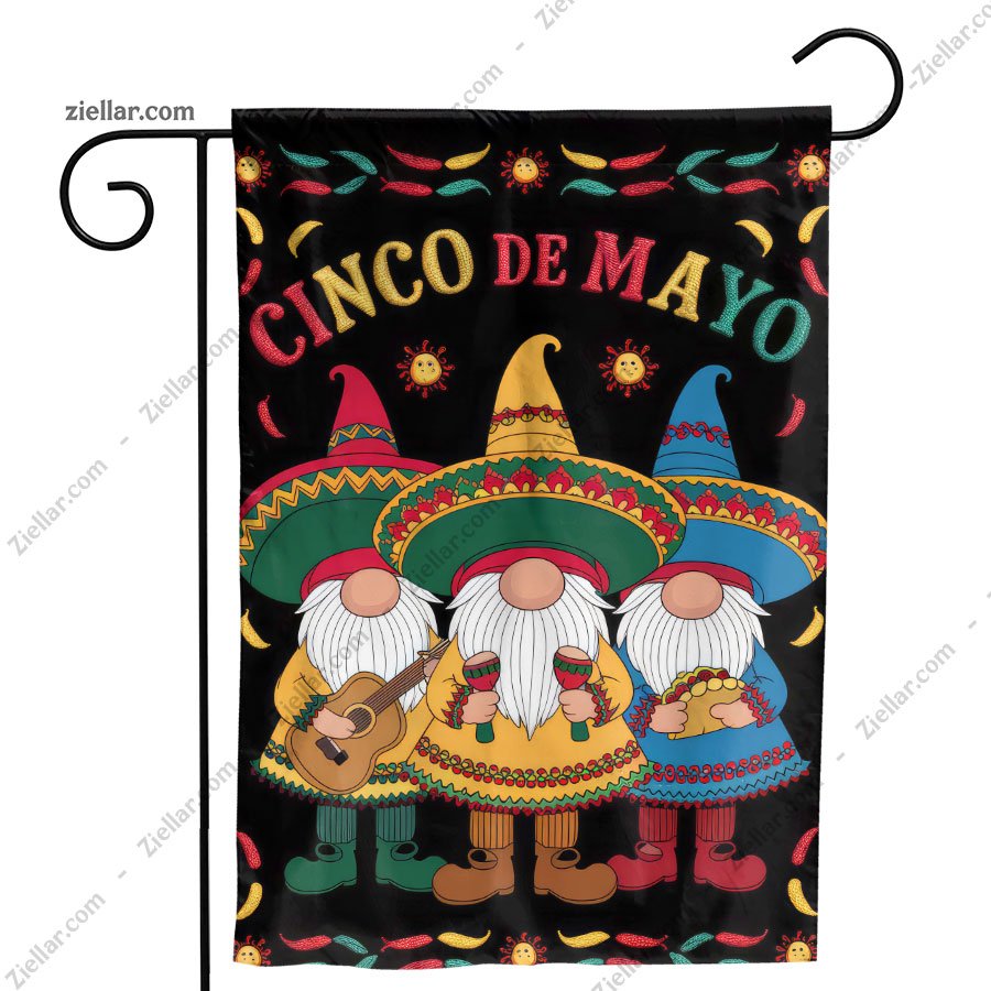 Cinco de Mayo Gnome Garden Flag 12x18 Double Sided Mexican Fiesta Yard Decor