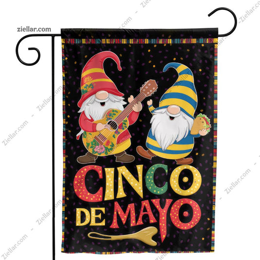 Cinco de Mayo Gnome Garden Flag 12x18 Cute Fiesta Sombrero Yard Outdoor Decor