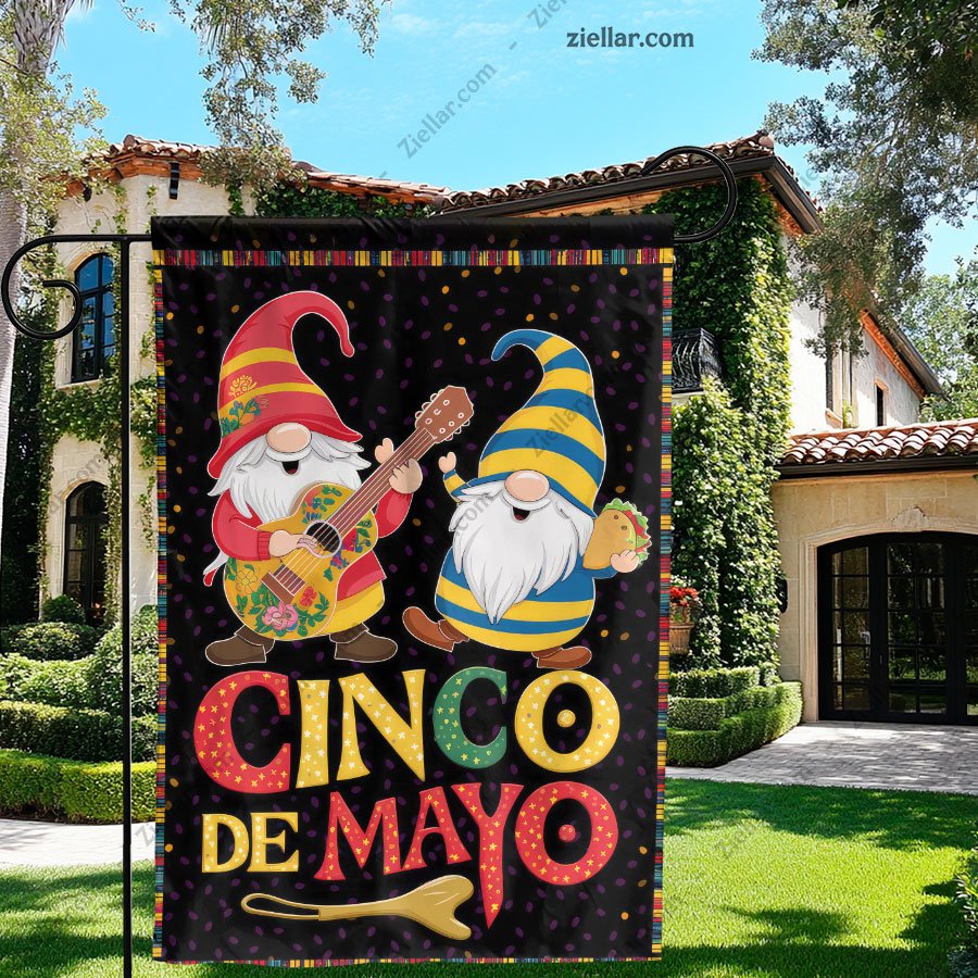 Cinco de Mayo Gnome Garden Flag 12x18 Cute Fiesta Sombrero Yard Outdoor Decor