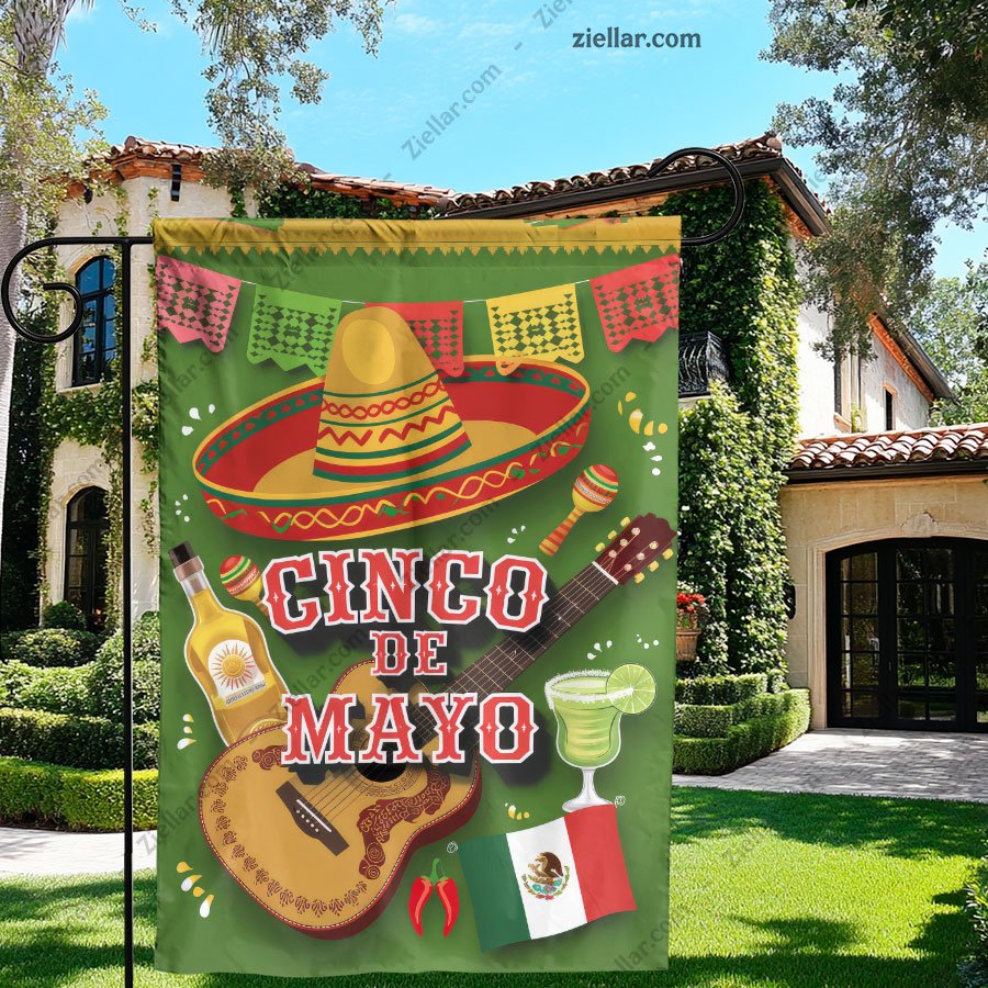 Cinco de Mayo Celebration with Sombrero Tequila and Guitar for Fiesta Decor