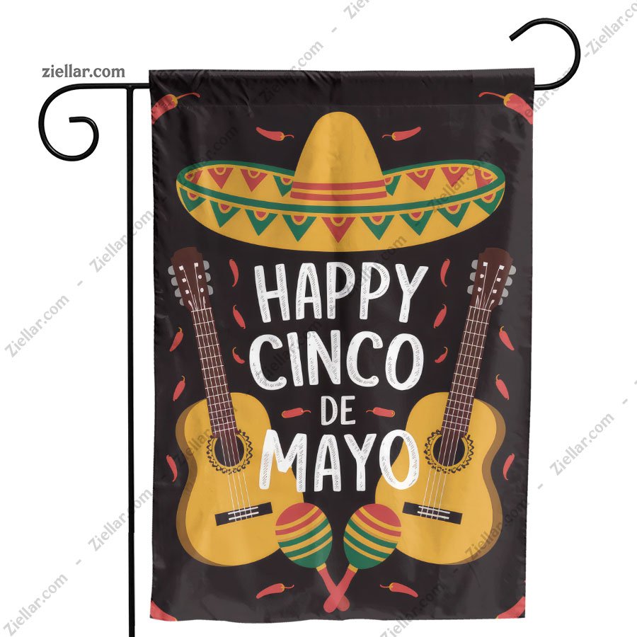 Cinco de Mayo Sombrero with Guitars and Maracas Yard Flag 12x18 Party Decor