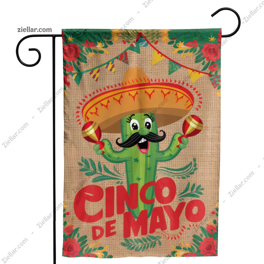 Cinco de Mayo Garden Flag Outdoor Fiesta Decor with Cactus Pinata Sombrero