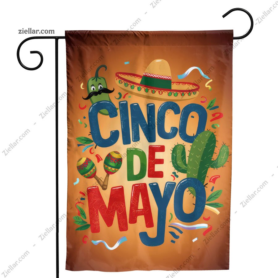 Cinco de Mayo Outdoor Banner Festive Cartoon Sombrero and Maracas Yard Flag