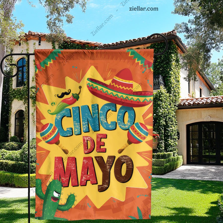 Cinco de Mayo Sombrero Maracas Flag 12x18 Fun Mexican Party Yard Outdoor Decor