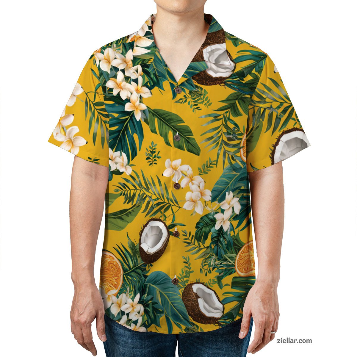 Citrus Coconut Print Hawaiian Shirt Tee, Tropical Beach Party Unisex Shirt