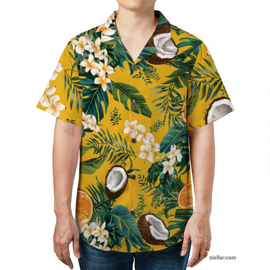 Citrus Coconut Print Hawaiian Shirt Tee, Tropical Beach Party Unisex Shirt