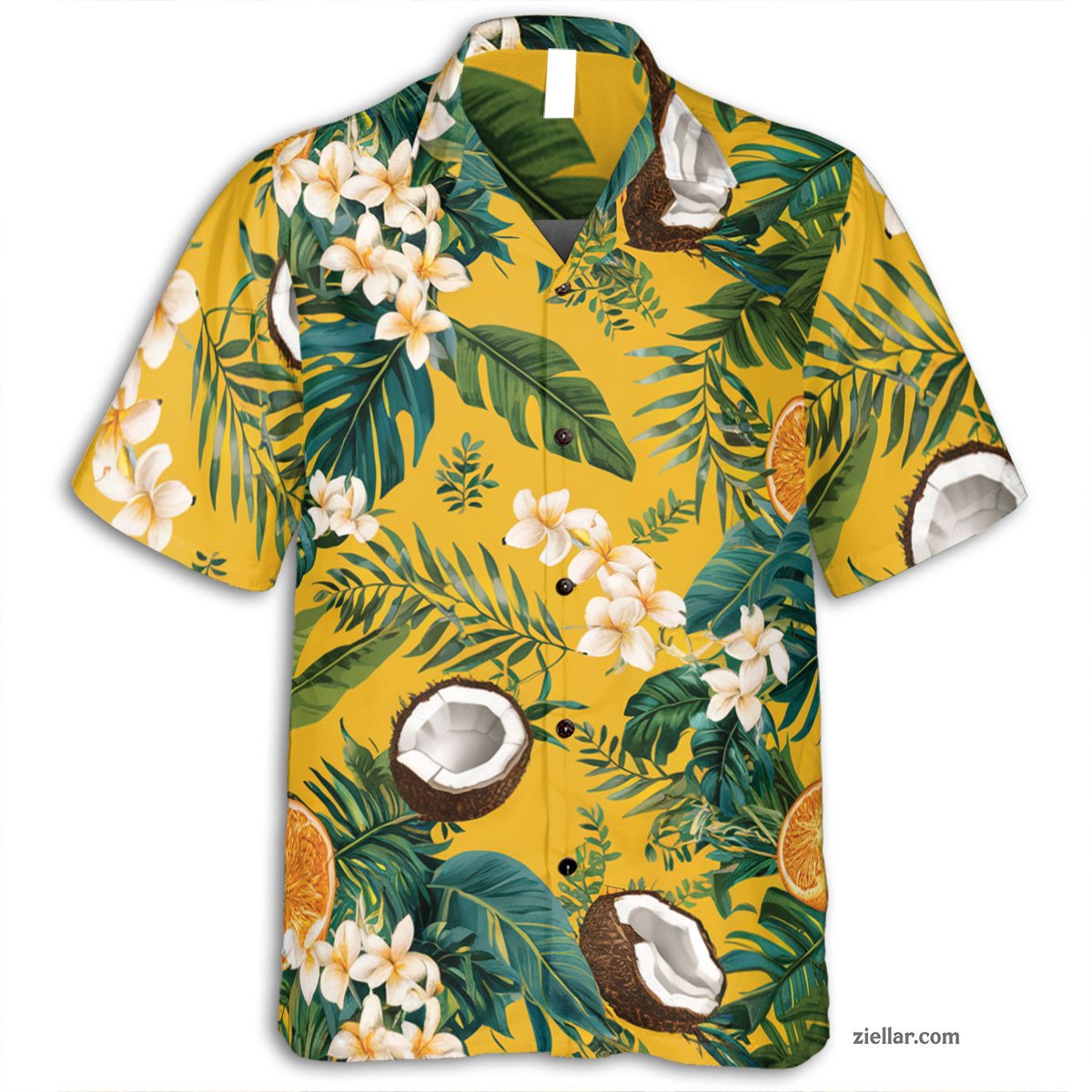 Citrus Coconut Print Hawaiian Shirt Tee, Tropical Beach Party Unisex Shirt