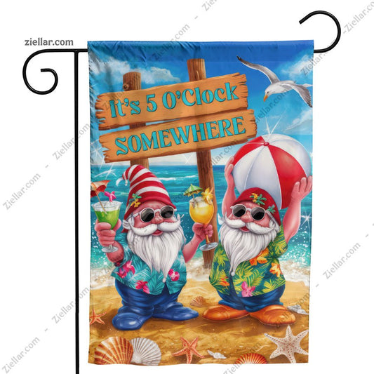 Coastal Beach Gnomes with _It’s 5 O’Clock Somewhere_ Sign Summer Party Decor