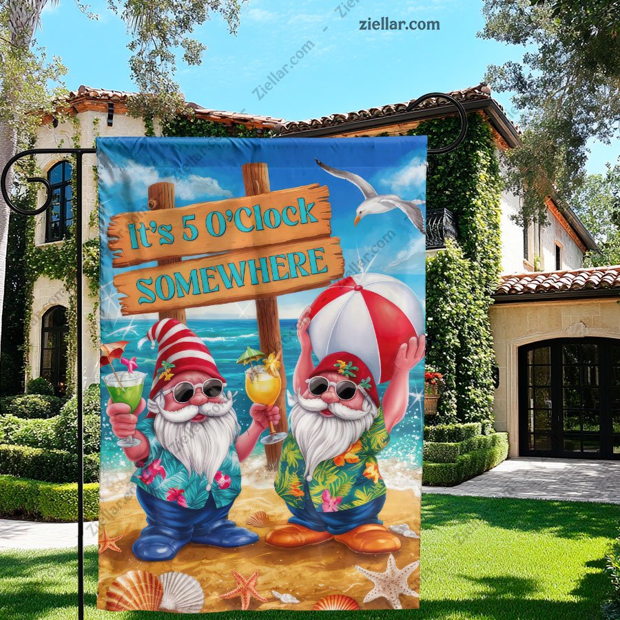 Coastal Beach Gnomes with _It’s 5 O’Clock Somewhere_ Sign Summer Party Decor