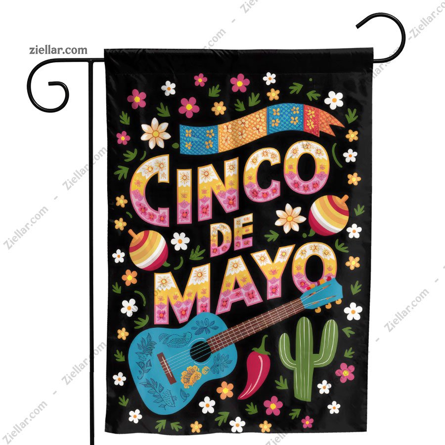 Colorful Cinco de Mayo Design with Guitar Maracas and Mexican Fiesta Theme