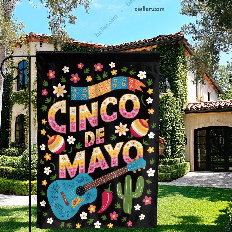 Colorful Cinco de Mayo Design with Guitar Maracas and Mexican Fiesta Theme