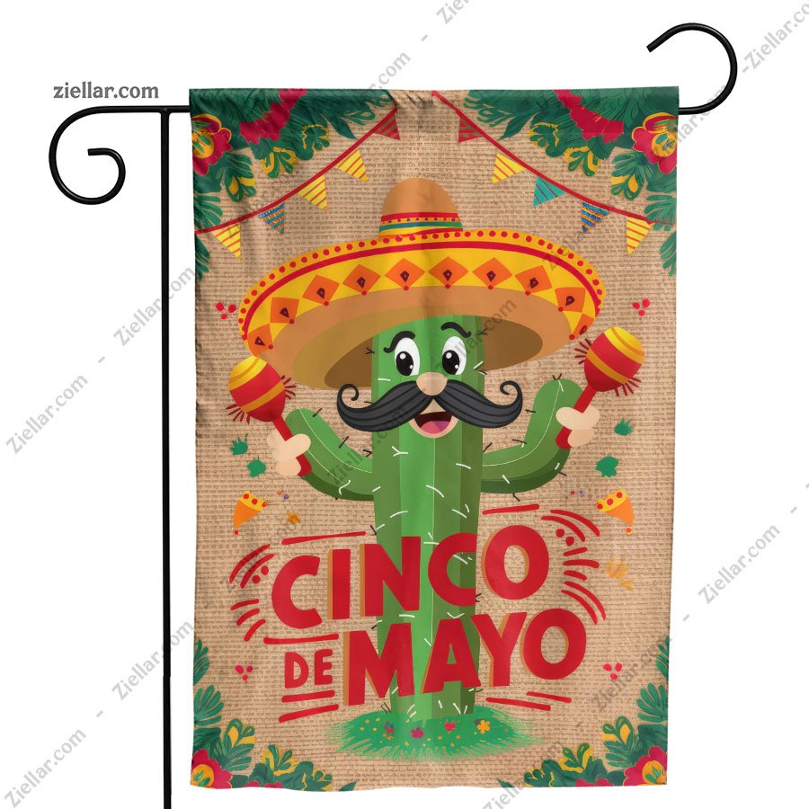 Colorful Cinco de Mayo Yard Flag Summer Fiesta Cactus Pinata Sombrero House