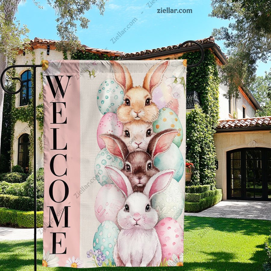 Colorful Easter Bunny Garden Flag 12.5x18 Inch, Double Sided Burlap Yard Decor