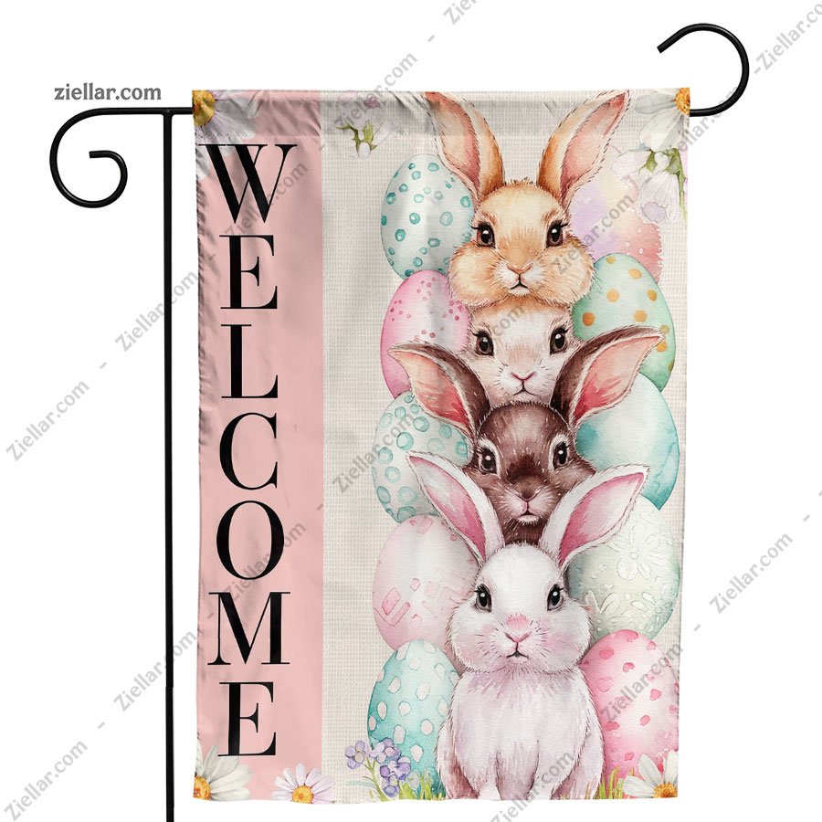 Colorful Easter Bunny Garden Flag 12.5x18 Inch, Double Sided Burlap Yard Decor