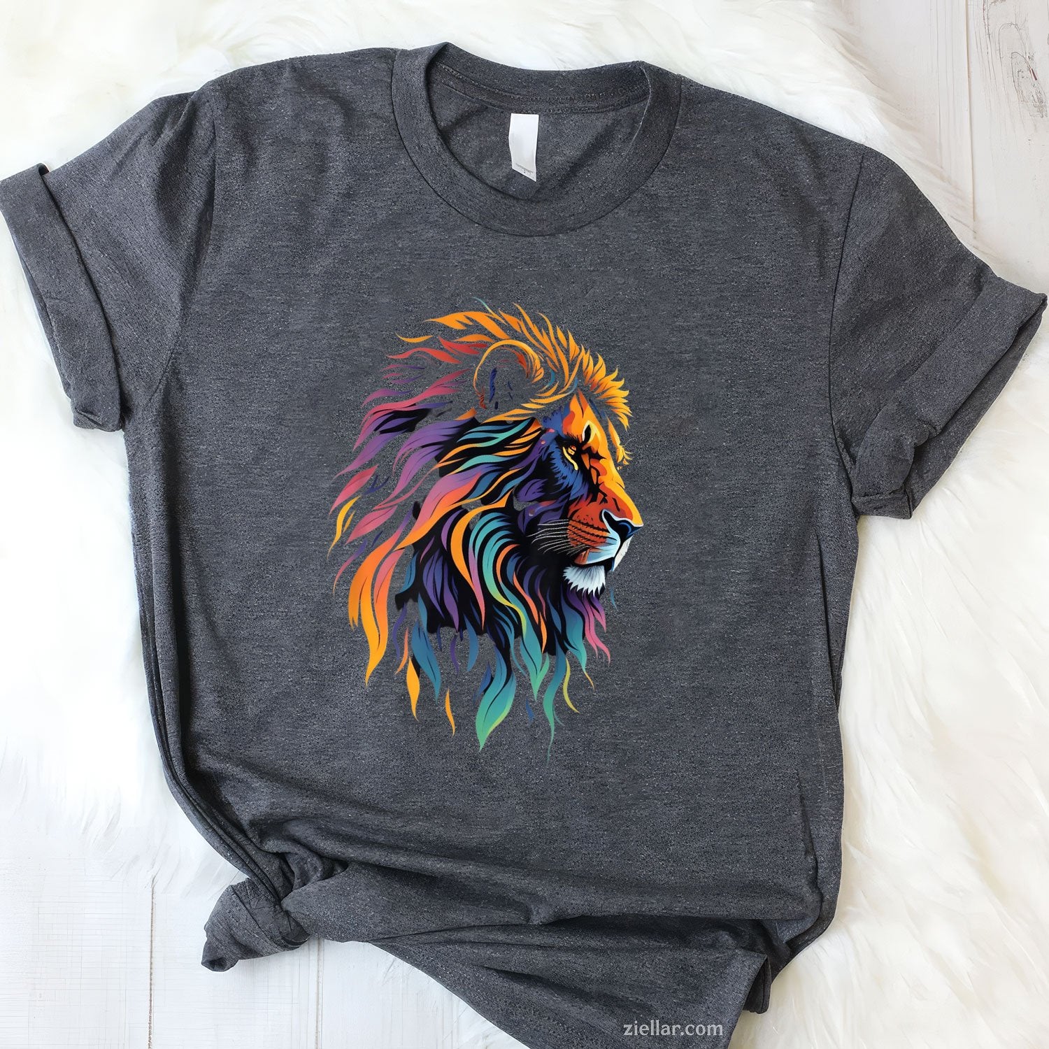 Colorful Lion Head Tee and T-Shirt, Leo August Birthday Graphic Art T-Shirt for Adults
