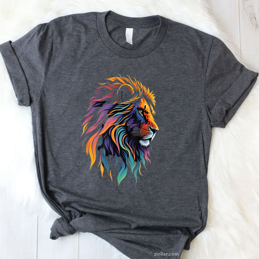 Colorful Lion Head Tee and T-Shirt, Leo August Birthday Graphic Art T-Shirt for Adults