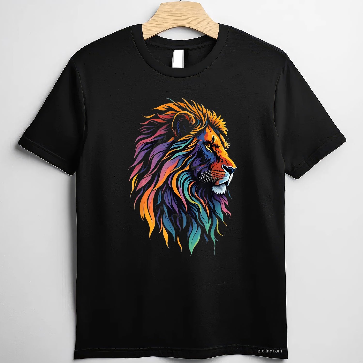 Colorful Lion Head Tee and T-Shirt, Leo August Birthday Graphic Art T-Shirt for Adults