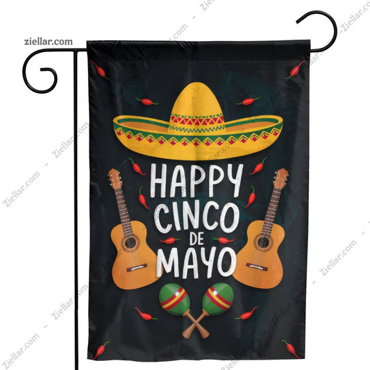 Colorful Sombrero Guitars and Maracas Garden Flag 12x18 Mexican Fiesta Decor