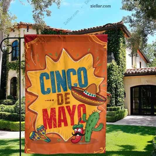 Colorful Sombrero & Maracas Garden Flag 12x18 Festive Cinco de Mayo Yard Decor