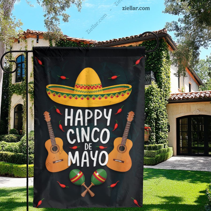 Colorful Sombrero Guitars and Maracas Garden Flag 12x18 Mexican Fiesta Decor
