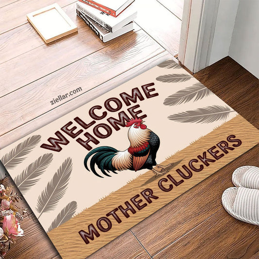 Custom Text Doormat Funny Rooster Welcome Home Rug for Front Door Entryway