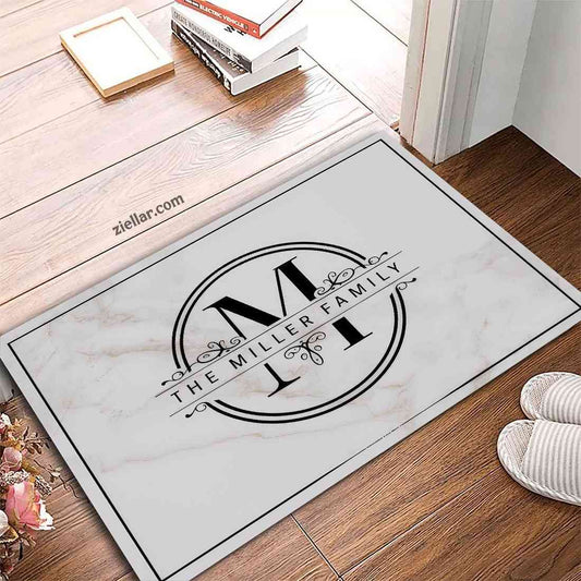 Custom Text_Photo Doormat, Marble Background with Family Initial Center