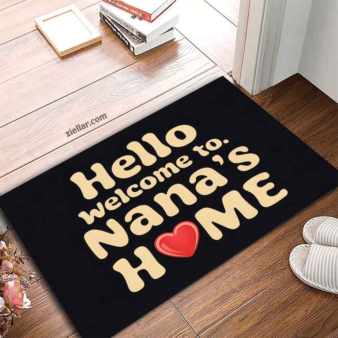 Custom Text_Photo Doormat for Nana, Unique Heart Design on Dark Background